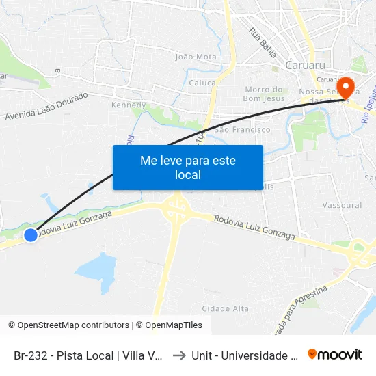 Br-232 - Pista Local | Villa Vale Do Ipojuca to Unit - Universidade Tiradentes map