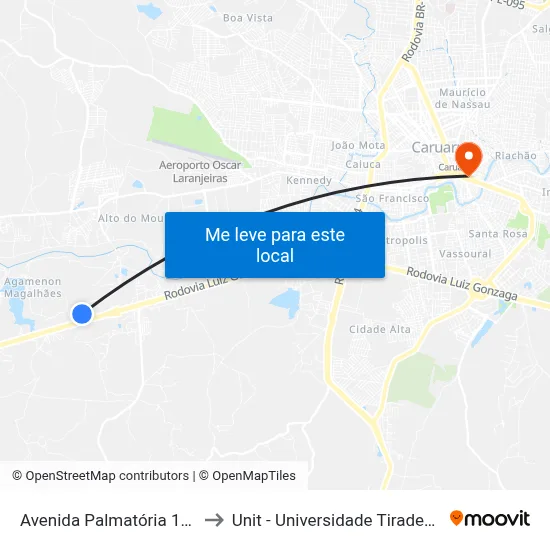 Avenida Palmatória 1000 to Unit - Universidade Tiradentes map