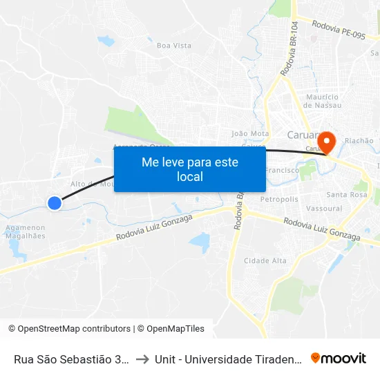Rua São Sebastião 375 to Unit - Universidade Tiradentes map