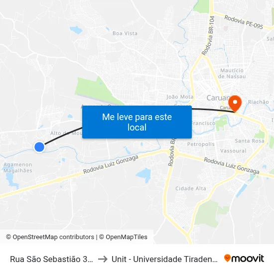 Rua São Sebastião 375 to Unit - Universidade Tiradentes map