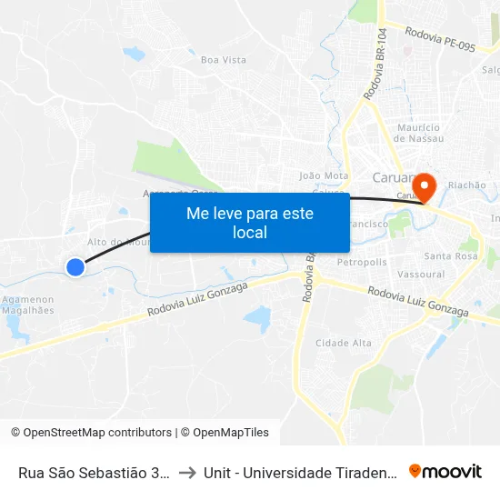Rua São Sebastião 332 to Unit - Universidade Tiradentes map