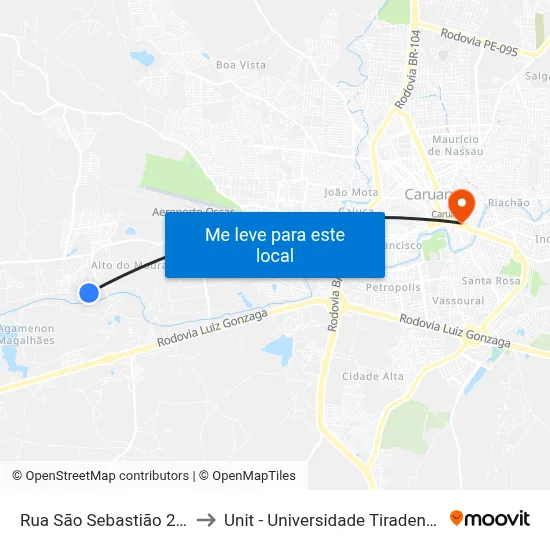Rua São Sebastião 220 to Unit - Universidade Tiradentes map