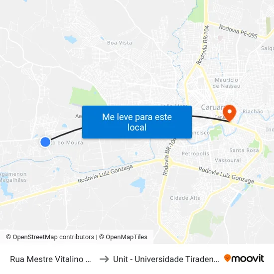 Rua Mestre Vitalino 321 to Unit - Universidade Tiradentes map