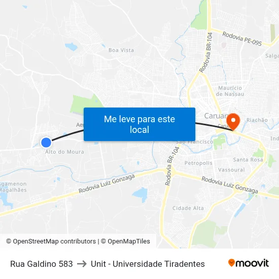 Rua Galdino 583 to Unit - Universidade Tiradentes map