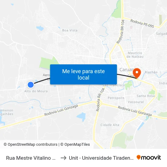 Rua Mestre Vitalino 610 to Unit - Universidade Tiradentes map