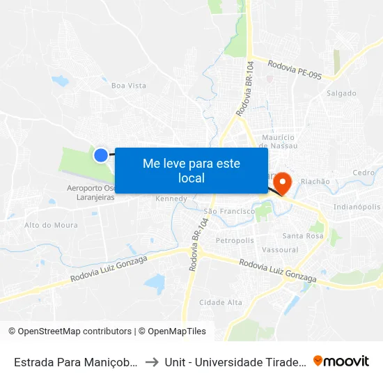 Estrada Para Maniçoba 99 to Unit - Universidade Tiradentes map