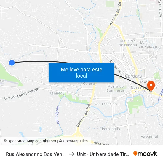 Rua Alexandrino Boa Ventura 608 to Unit - Universidade Tiradentes map