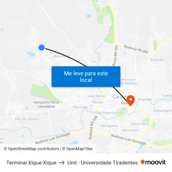 Terminal Xique-Xique to Unit - Universidade Tiradentes map