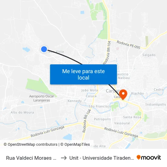 Rua Valdeci Moraes 383 to Unit - Universidade Tiradentes map