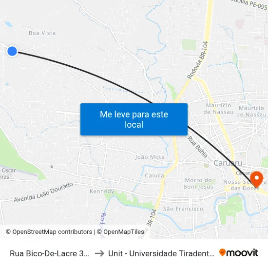 Rua Bico-De-Lacre 362 to Unit - Universidade Tiradentes map