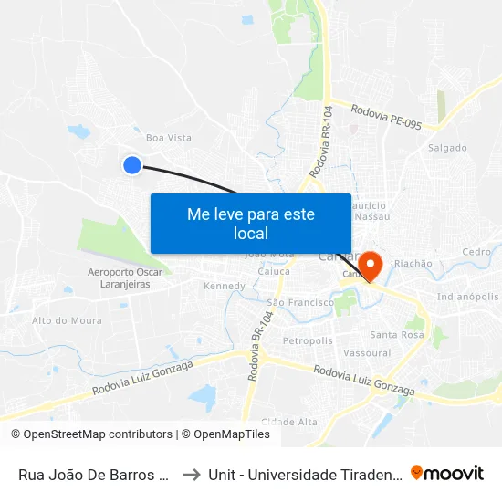 Rua João De Barros 251 to Unit - Universidade Tiradentes map
