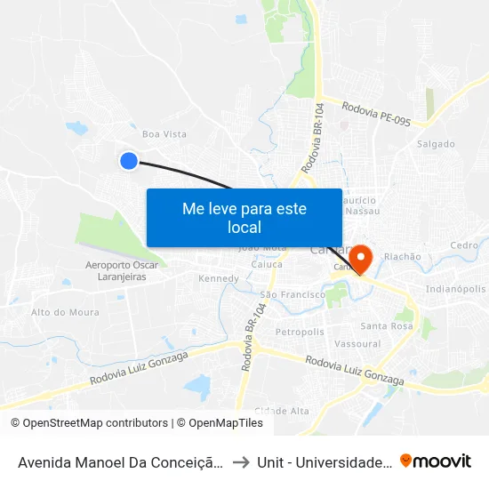 Avenida Manoel Da Conceição Gonçalves 155 to Unit - Universidade Tiradentes map