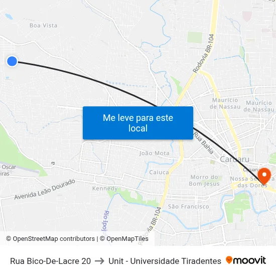 Rua Bico-De-Lacre 20 to Unit - Universidade Tiradentes map