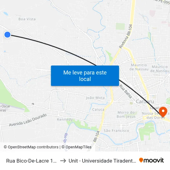 Rua Bico-De-Lacre 130 to Unit - Universidade Tiradentes map