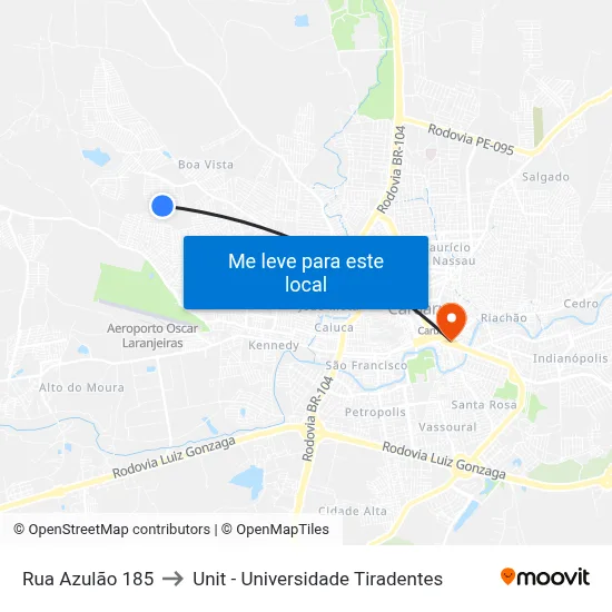 Rua Azulão 185 to Unit - Universidade Tiradentes map