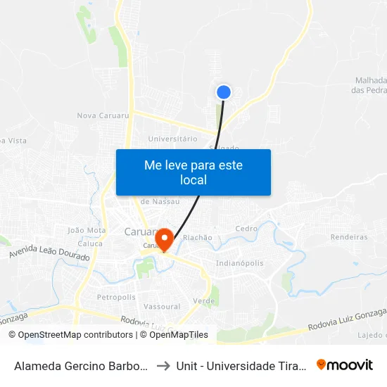 Alameda Gercino Barbosa 390 to Unit - Universidade Tiradentes map