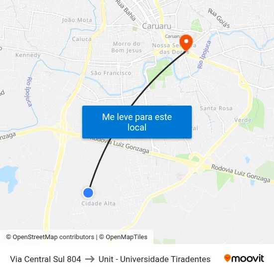Via Central Sul 804 to Unit - Universidade Tiradentes map