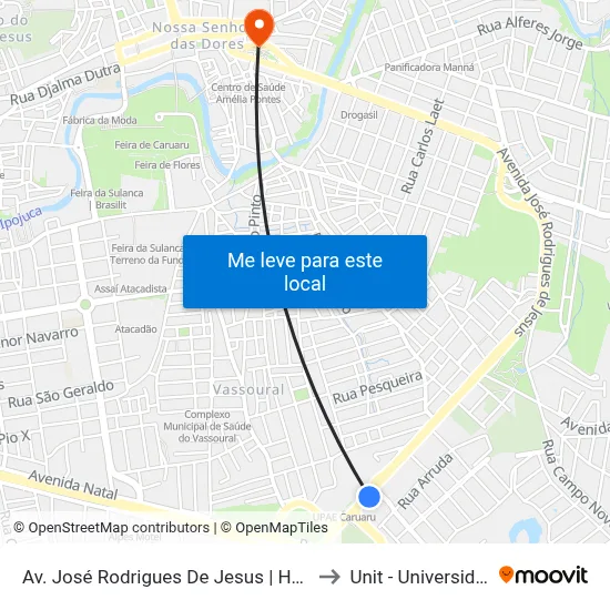 Av. José Rodrigues De Jesus | Hospital Da Mulher Do Agreste to Unit - Universidade Tiradentes map