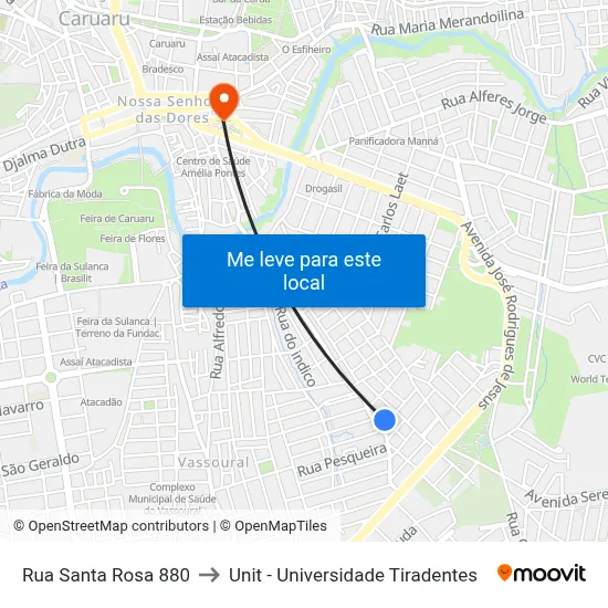 Rua Santa Rosa 880 to Unit - Universidade Tiradentes map