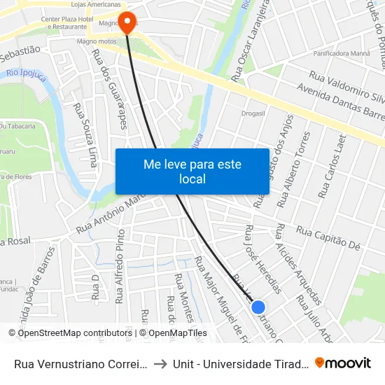 Rua Vernustriano Correia 475 to Unit - Universidade Tiradentes map