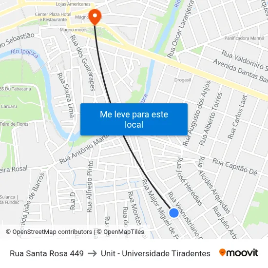 Rua Santa Rosa 449 to Unit - Universidade Tiradentes map