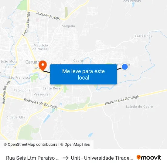 Rua Seis Ltm Paraiso 150 to Unit - Universidade Tiradentes map