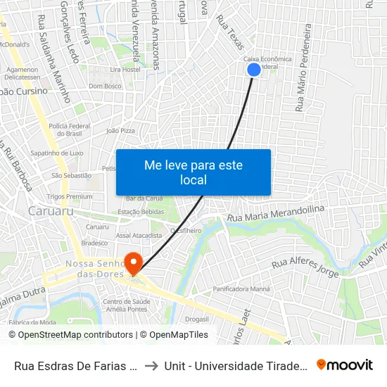 Rua Esdras De Farias 572 to Unit - Universidade Tiradentes map