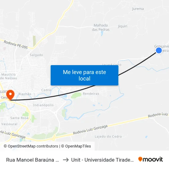 Rua Manoel Baraúna 215 to Unit - Universidade Tiradentes map