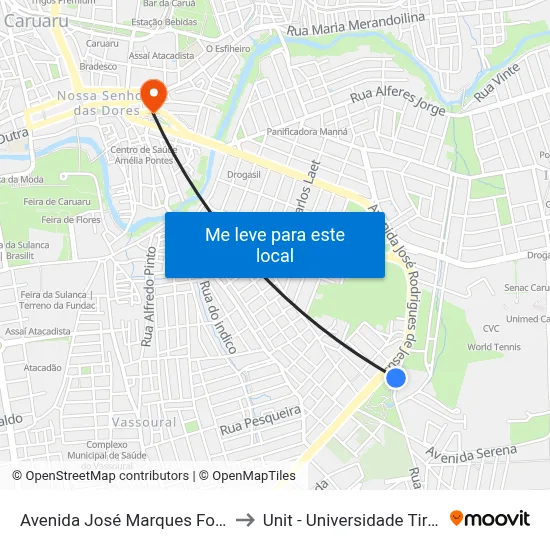 Avenida José Marques Fontes 489 to Unit - Universidade Tiradentes map