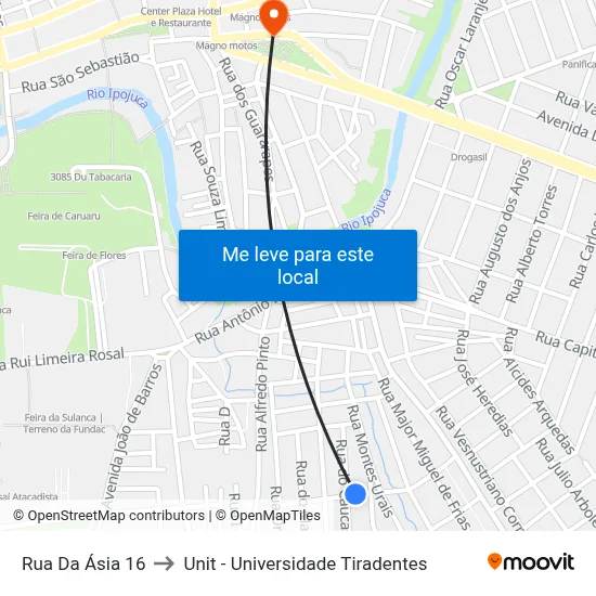 Rua Da Ásia 16 to Unit - Universidade Tiradentes map
