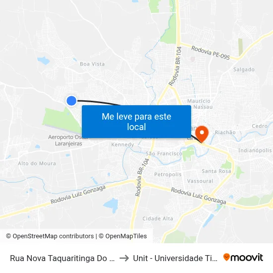 Rua Nova Taquaritinga Do Norte 165 to Unit - Universidade Tiradentes map