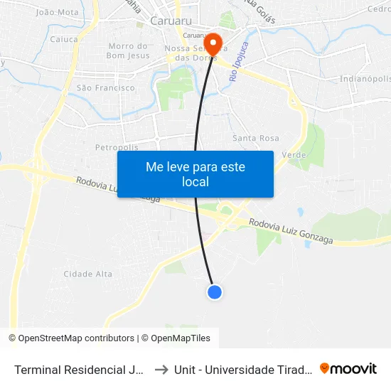 Terminal Residencial Jardins to Unit - Universidade Tiradentes map