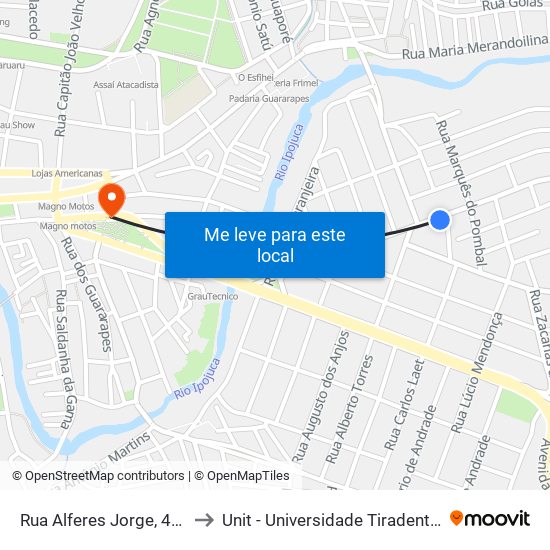 Rua Alferes Jorge, 405 to Unit - Universidade Tiradentes map