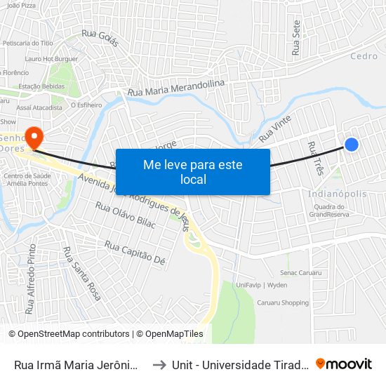 Rua Irmã Maria Jerônimo, 76 to Unit - Universidade Tiradentes map