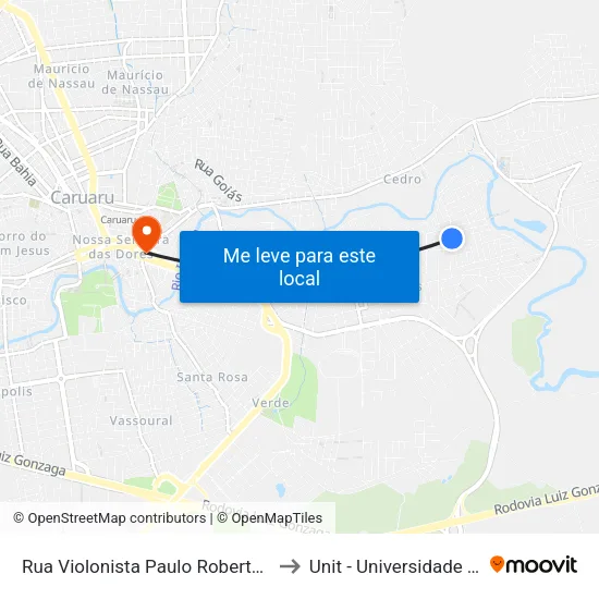 Rua Violonista Paulo Roberto Da Silva, 1-55 to Unit - Universidade Tiradentes map