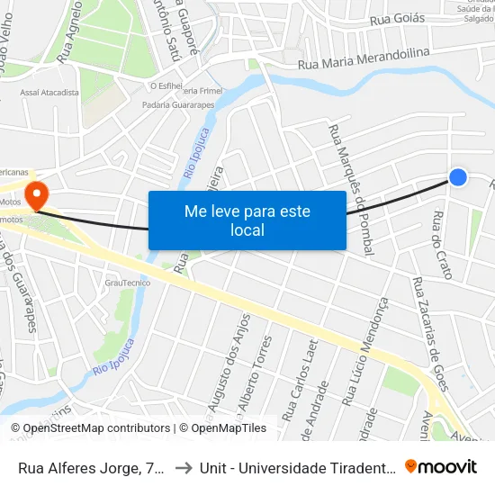 Rua Alferes Jorge, 708 to Unit - Universidade Tiradentes map