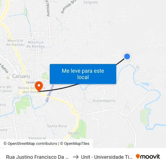 Rua Justino Francisco Da Silva, 1101 to Unit - Universidade Tiradentes map