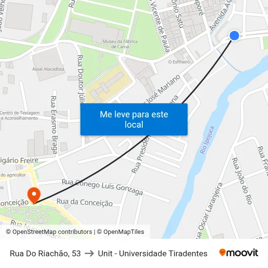 Rua Do Riachão, 53 to Unit - Universidade Tiradentes map