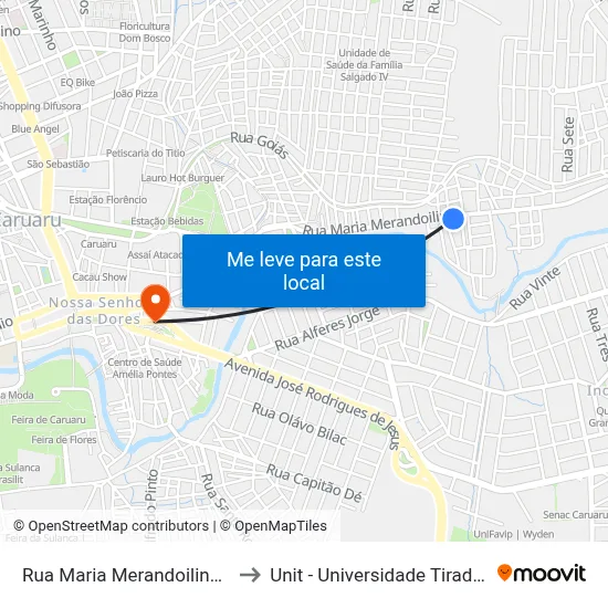 Rua Maria Merandoilina, 589 to Unit - Universidade Tiradentes map