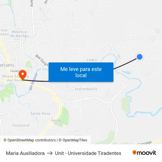 Maria Auxiliadora to Unit - Universidade Tiradentes map