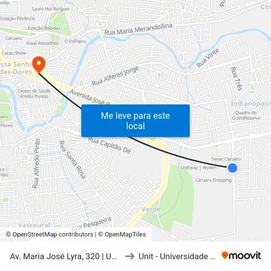 Av. Maria José Lyra, 320 | Unimed Caruaru to Unit - Universidade Tiradentes map