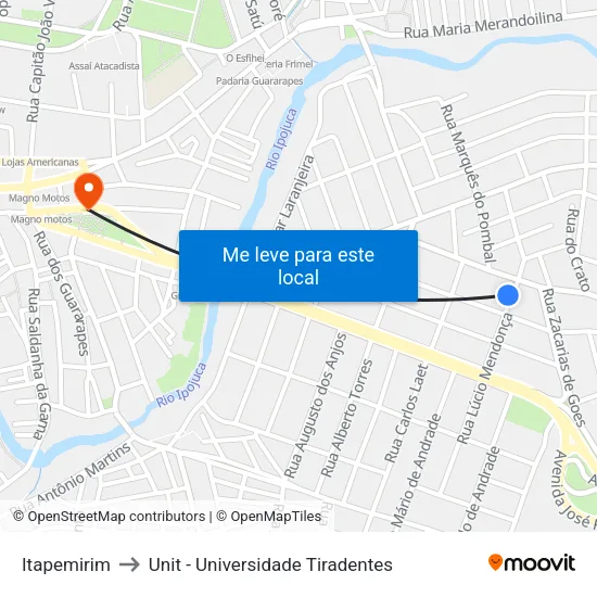 Itapemirim to Unit - Universidade Tiradentes map