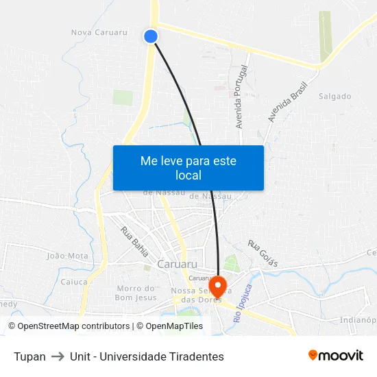 Tupan to Unit - Universidade Tiradentes map