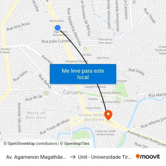 Av. Agamenon Magalhães, S/N - Caruaru to Unit - Universidade Tiradentes map