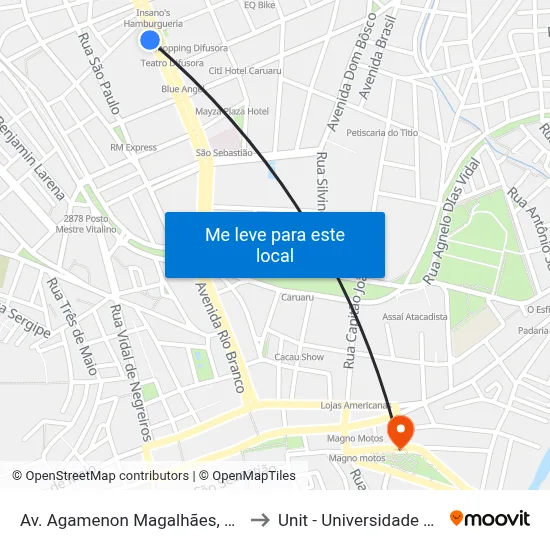 Av. Agamenon Magalhães, S/N - Caruaru to Unit - Universidade Tiradentes map