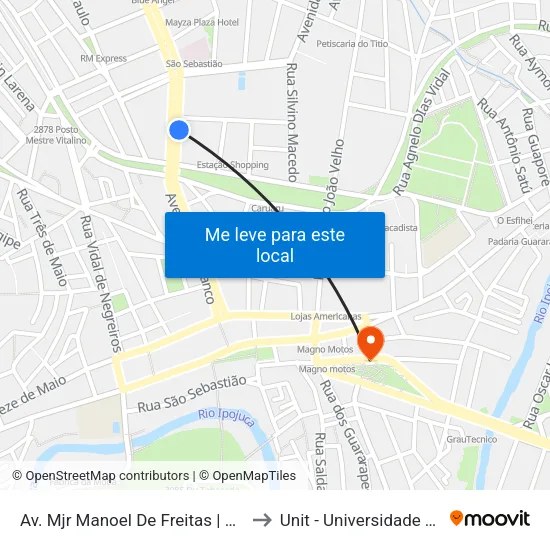 Avenida Major Manoel De Freitas, S/N - Caruaru to Unit - Universidade Tiradentes map
