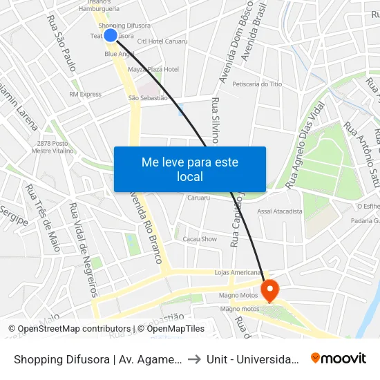 Av. Agamenon Magalhães, S/N - Caruaru to Unit - Universidade Tiradentes map