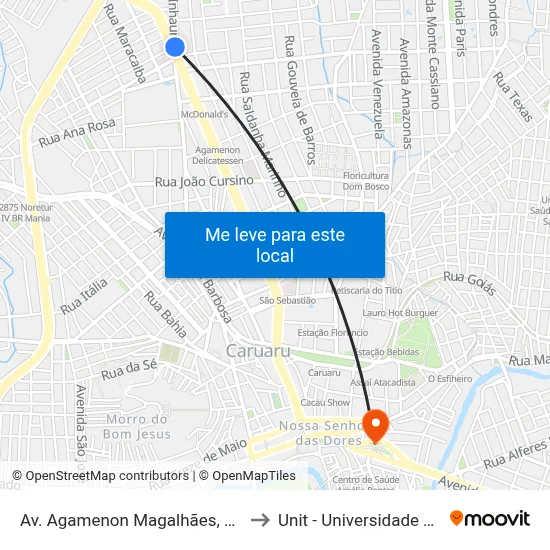 Av. Agamenon Magalhães, S/N - Caruaru to Unit - Universidade Tiradentes map
