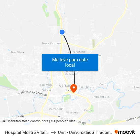 Hospital Mestre Vitalino to Unit - Universidade Tiradentes map