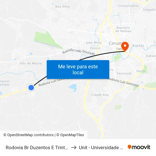 Rodovia Br Duzentos E Trinta E Dois, 733 to Unit - Universidade Tiradentes map